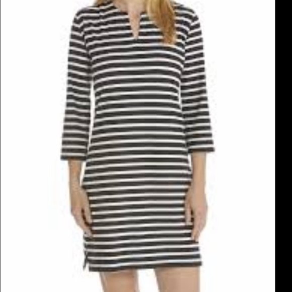NWT MARY SQUARE Soft Knit Black White Striped Shift Dress Size XS - Picture 2 of 10